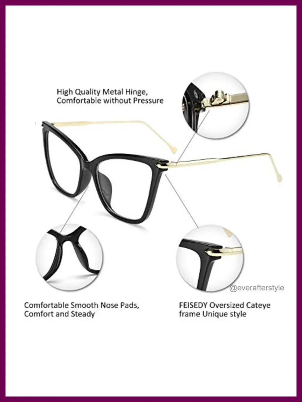 Oversized Cat Eye Eyeglasses Frame with Clear Lenses for Women